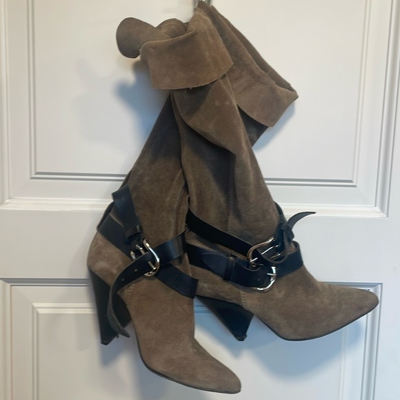 Isabel Marant tan suede black harness booties 37 - Picture 4 of 9